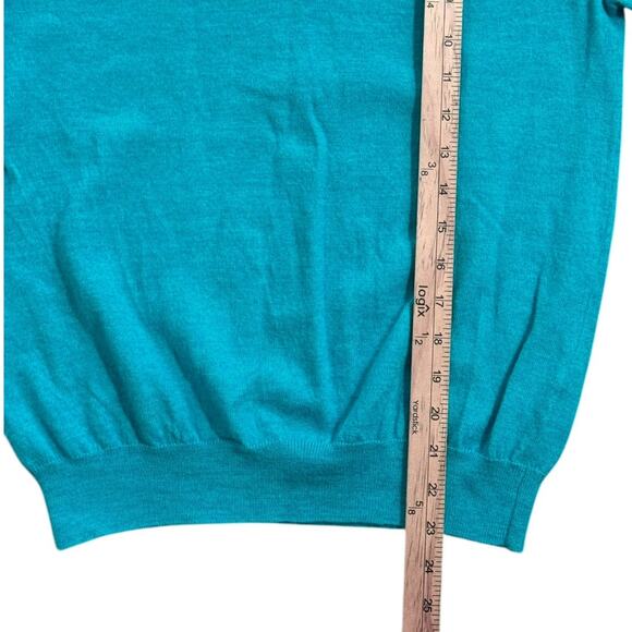 J Crew Knit Sweater Men's Medium Teal Merino Wool V Neck Pullover Slim Fit - Picture 7 of 7